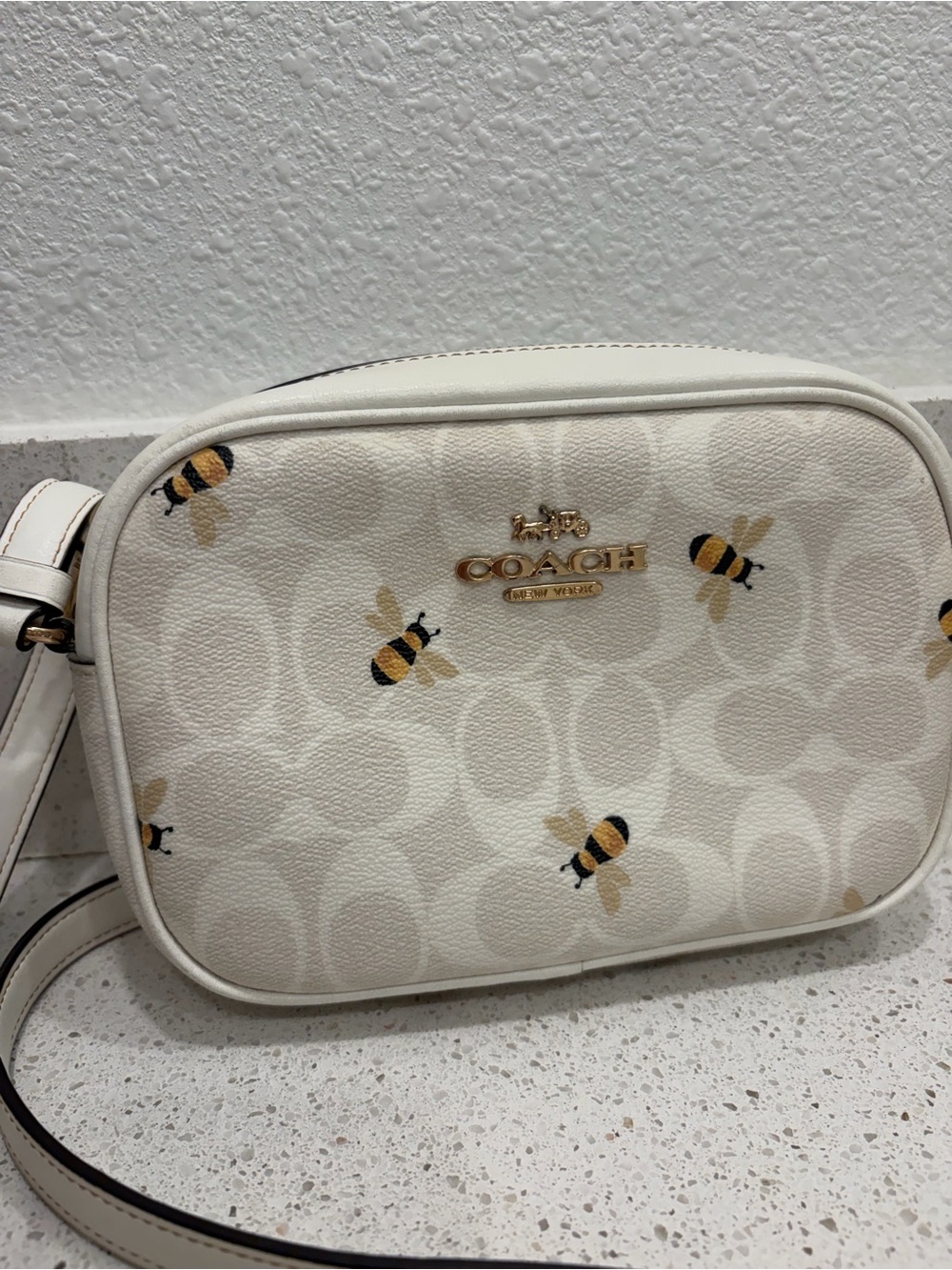 Coach Mini Jamie Crossbody Camera Bag Bumblebees Glacier Pattern CH597 White - Picture 2 of 15